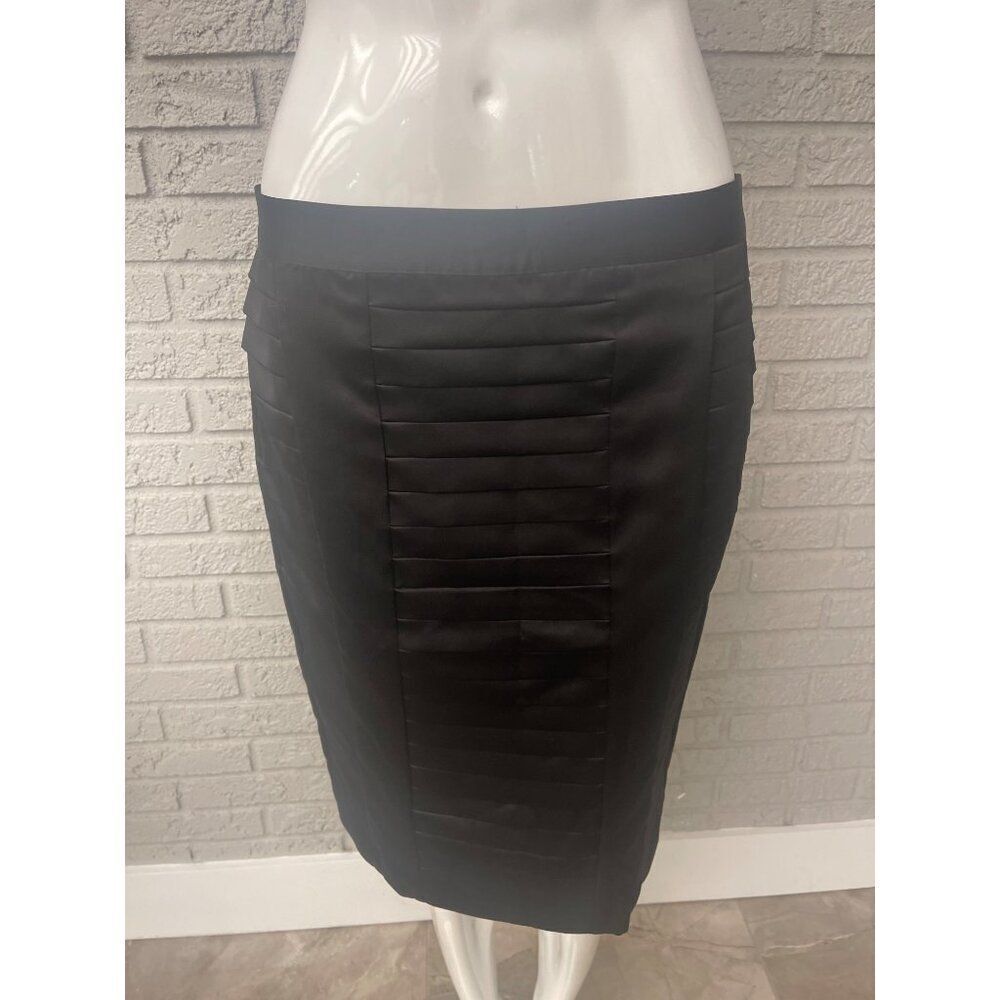 Worthington Petite Women Black Satin Pleated Panel Pencil Skirt Size 10P